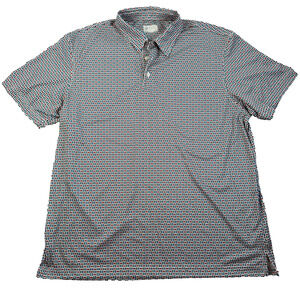 Struttin Cotton Block Print Short Sleeve Polo Shirt Men's XL Green Blue Red